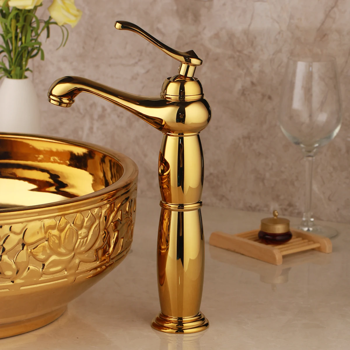 Preise KEMAIDI Hoch Antike Messing Chrom Waschbecken mixer Goldene Bad Armaturen Einzigen Griff Einzigen Loch Cold   Hot Wasserhahn torneira