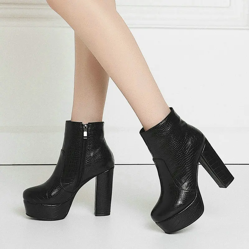 Women Quality High Heel Platform Ankle Boots Fashion Zipper Booties Comfort Round Toe Thick Autumn Winter Wedding Shoes | Обувь