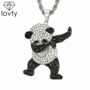 

lovty Animal Shape Necklace Pendant with Rope Chain Ice Out AAA Cubic Zircon Men's Hip Hop Necklace Jewelry for Gift