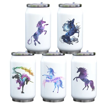 

300ML Double Wall Stainless Steel Thermal Bottle with Cool Unicorn Printing Insulated Water Bottle with Straw Inside Best Gift