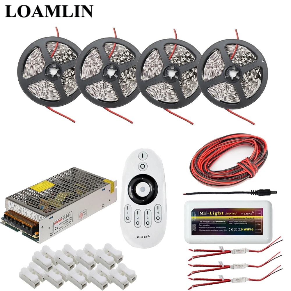 

DC12V Led Strip 5050SMD White/Warm White/Blue/Red Waterproof Led Light DC12V+Milight Remote Led Controller Power Supply Kit