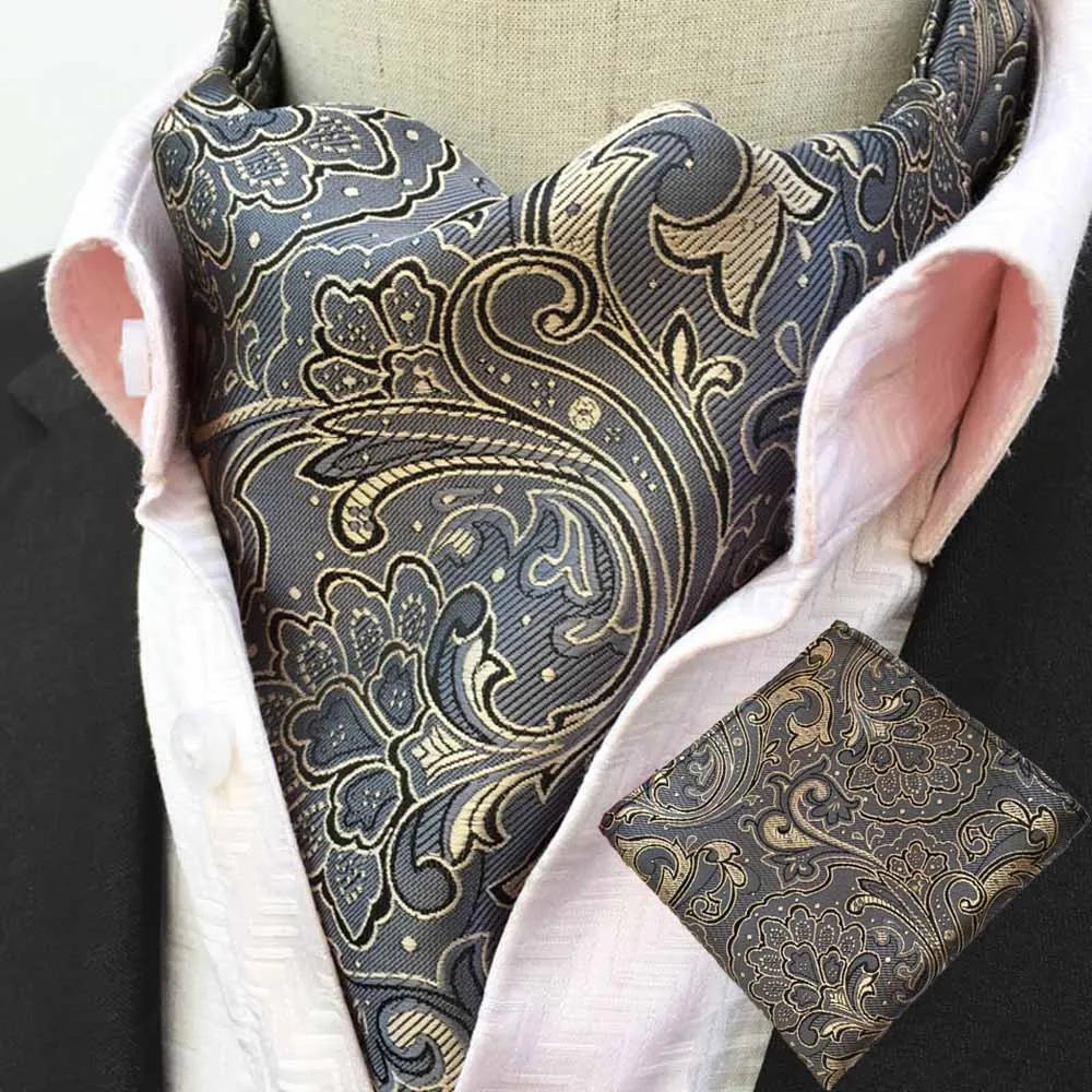  Mens Formal Cravat Handkerchief Paisley Floral Ascot Scarf Pocket Square Set