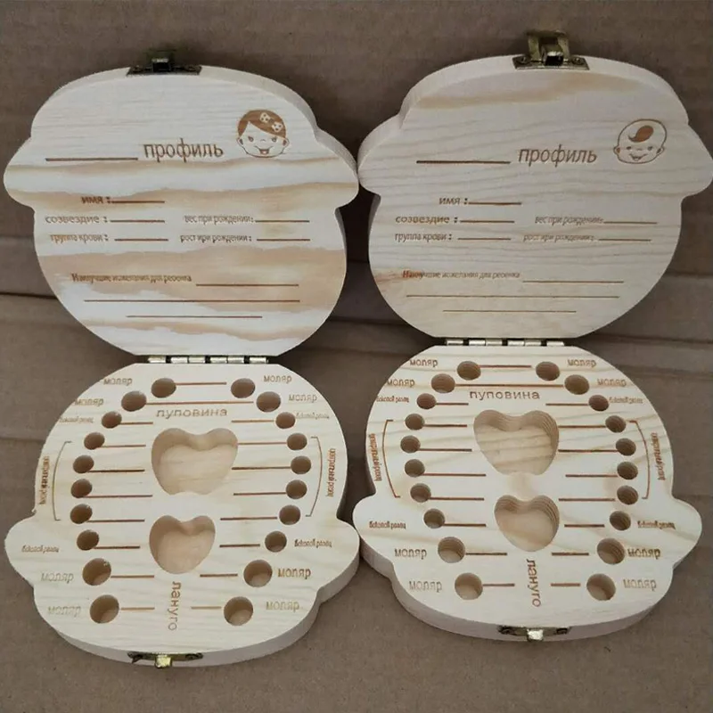 

Russian/French Language Wooden Box Tooth Box Organizer Save Milk Teeth Box Storage Teeth Gift Umbilical Cord Lanugo caja madera