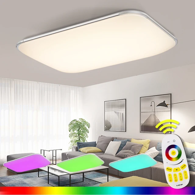 Cheap 2019 Lustres De Sala Plate Led Ceiling Light 2.4g Rf Remote Group Controlled Dimmable Colorful Rgb Lamp for Living Room Bedroom