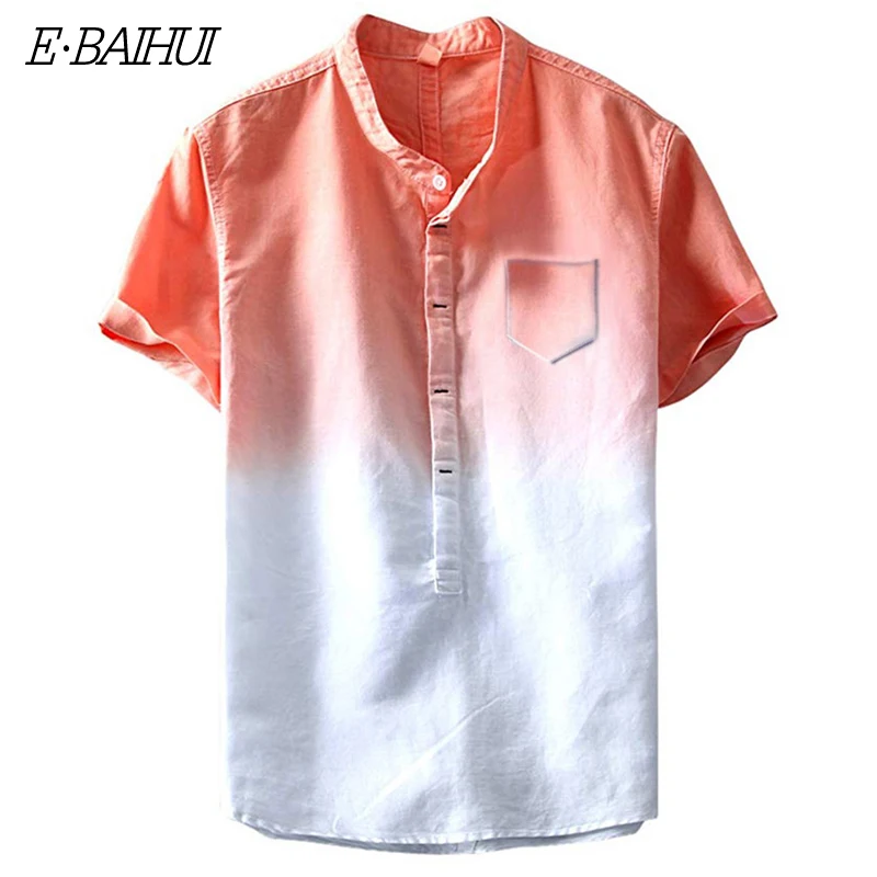 

E-BAIHUI New fashion Gradient Color shirts Short Sleeve Men Streetwear shirts Casual Chest Pocket shirts Men Summer Tops G033