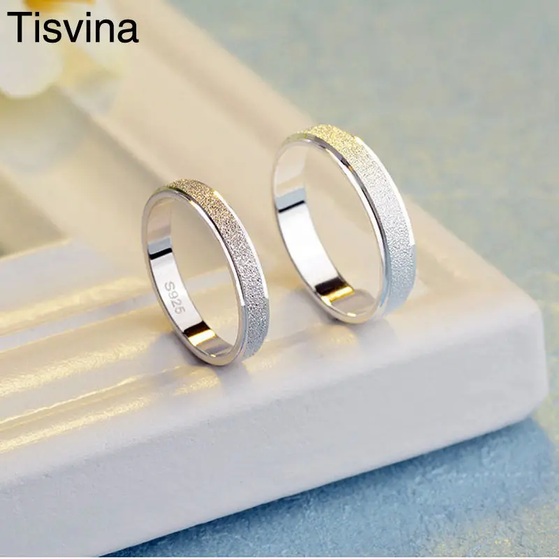 

Tisvina Authentic Frosted Lovers Rings for women & men Jewelry Wedding Ring for Couples Silver Plated Free Shipping Fashion Gift