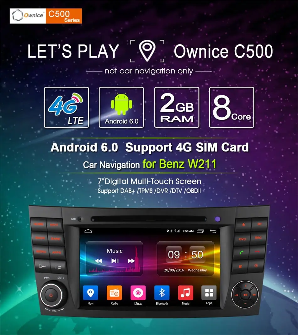 Clearance 1024*600 4G SIM LTE Octa Core Android 6.0 2GB RAM Car DVD Player for Mercedes Benz E-Class W211 2002-2009 E200 E220 E240 E270 0
