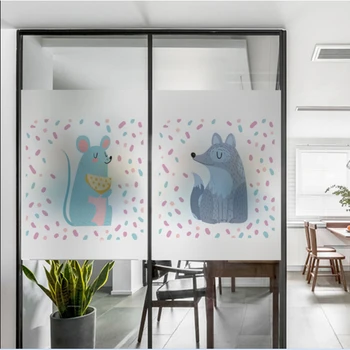 

Frosted glass stickers Cartoon mouse Bathrooms balcony door windows electrostatic transparent opaque film