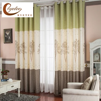 

[byetee] Cotton And Linen Small Tree Printing Curtain Fabrics Cloth Kitchen Blackout Curtains Doors For Bedroom Living Room
