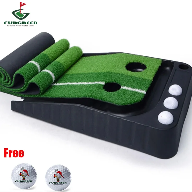  Outdoor & Indoor Mini Black Plastics Golf Putting Green Practice Golf Trainer Aids with 3M Golf Ball Back Track