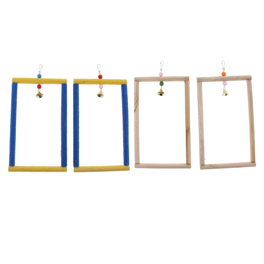 Amagogo 2x Pet Bird Cage Hanging Parrot Parakeet Stand Wood Swing Perch Ladder
