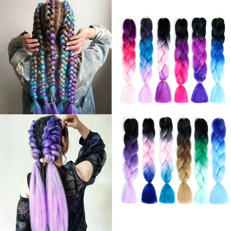 YYOUFU 24&quot 100g/pc Ombre Jumbo Synthetic Braiding Hair Crochet Extensions headwear Heat Resistant Oversized |