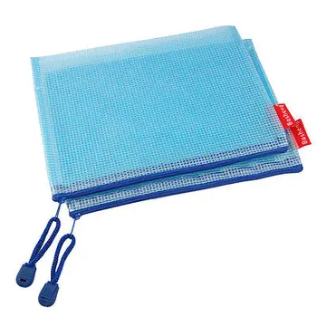 

10 Pcs Blue Zipper Gridding A5 Document Pen File Bag Pocket Holder