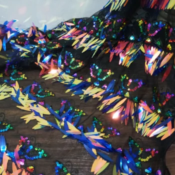 

multi-coloured black, gold, pink 3 colors in stock 2019 NEW lace 1 Yard Tassel sequins+embroidery butterflies shiny lace fabric!