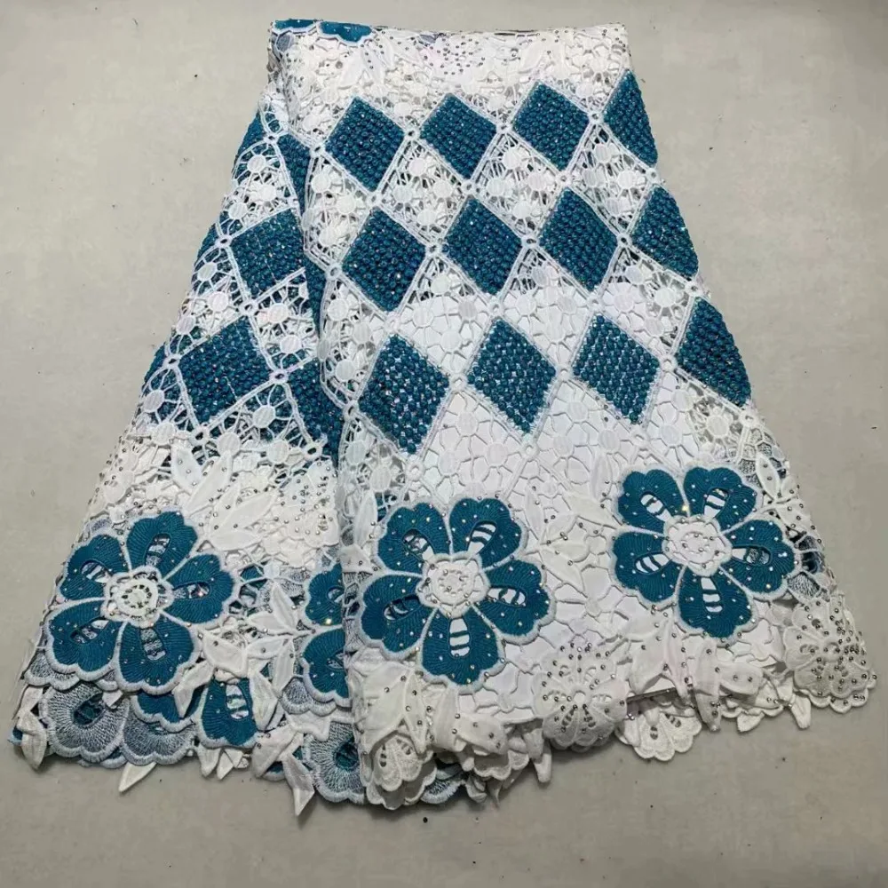 

Embroidered polyester lace clothing fabric milk silk material water soluble lace cloth embroidery lace with stones