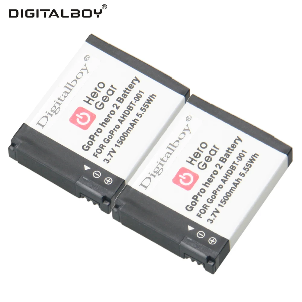 

High Quality 2PCS Battery AHDBT-001 AHDBT-002 AHDBT001 AHDBT002 Camera Rechargeable Battery For GoPro Go Pro Hero 2