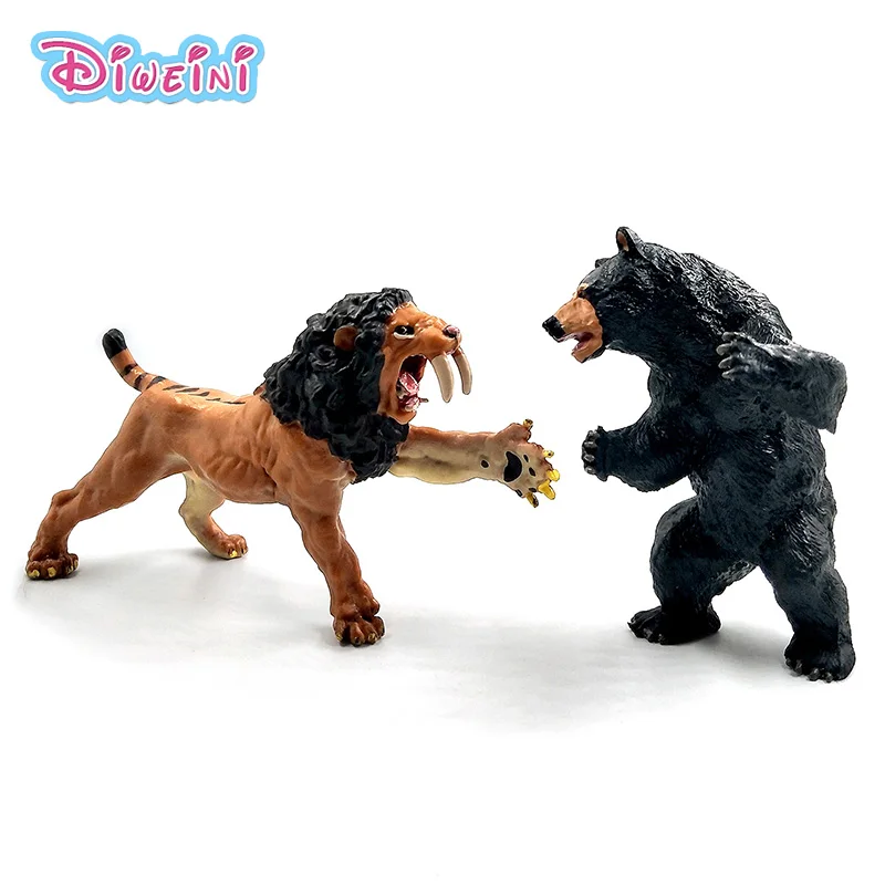Имитация леса черный Мишка Saber toothed lion модель диких животных цельная экшн-фигурка
