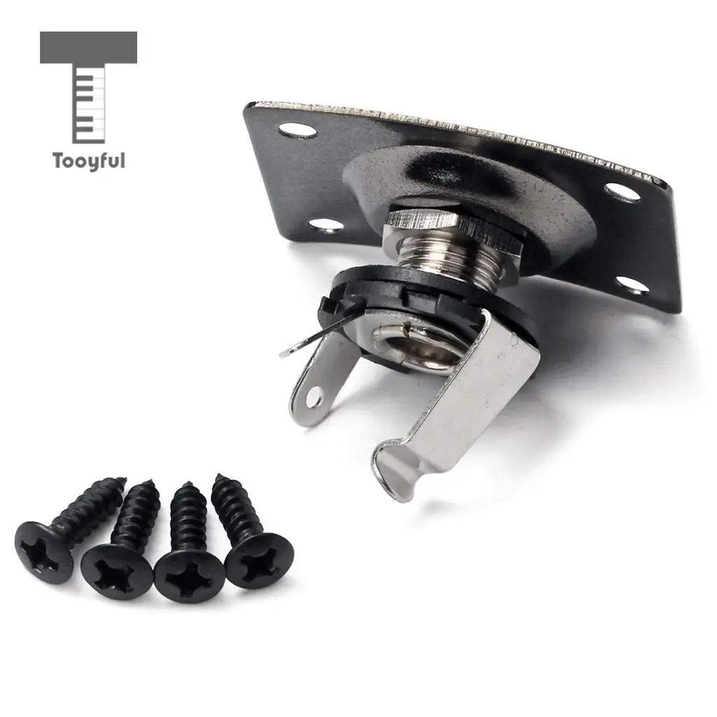Tooyful Black Rectangle Output Guitar Jack Plate Socket 1/4'' for Electric Guitar Bass