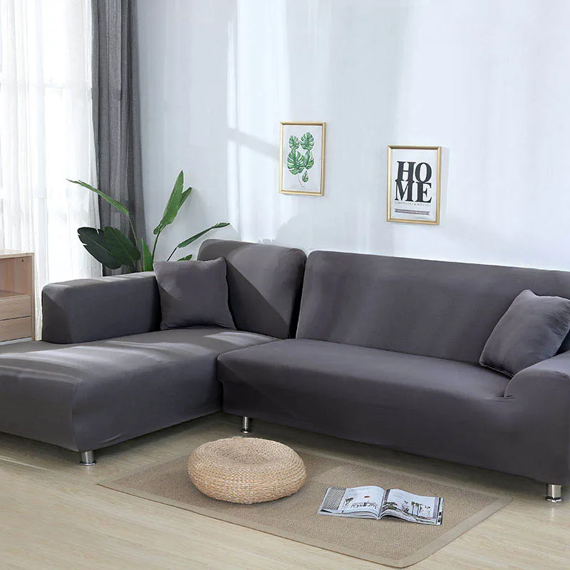 Elastic Sofa Cover Cotton It Needs Order 2 Pieces Covers for L-shape Corner Sectional Sofa Cover for Living Room Solid Color