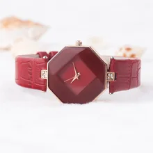 Excessive High quality Easy Model Crystal Real Leather-based Analog Quartz Wrist Watch Wristwatches for Ladies Women Black Crimson
