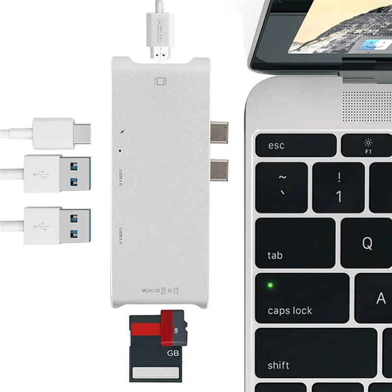  New Type C Hub Connector USB-C Converter HDMI 4K USB 3.0 Hub SD TF card reader charger for Macbook 