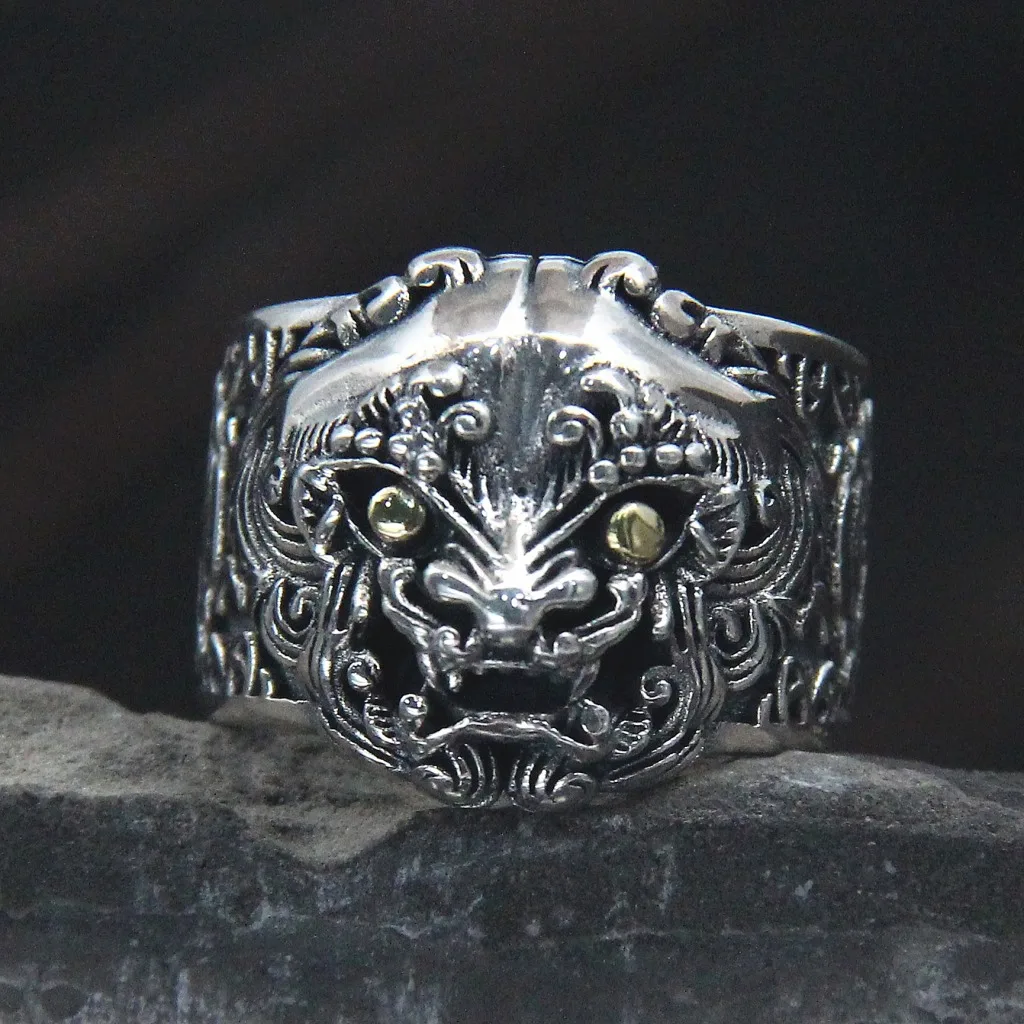 Personalità Grim Leone Anello Anello In Argento Sterling S925 Stile Cinese Thai Argento Retro Animale Primo Anello Maschio Open Ended Anello