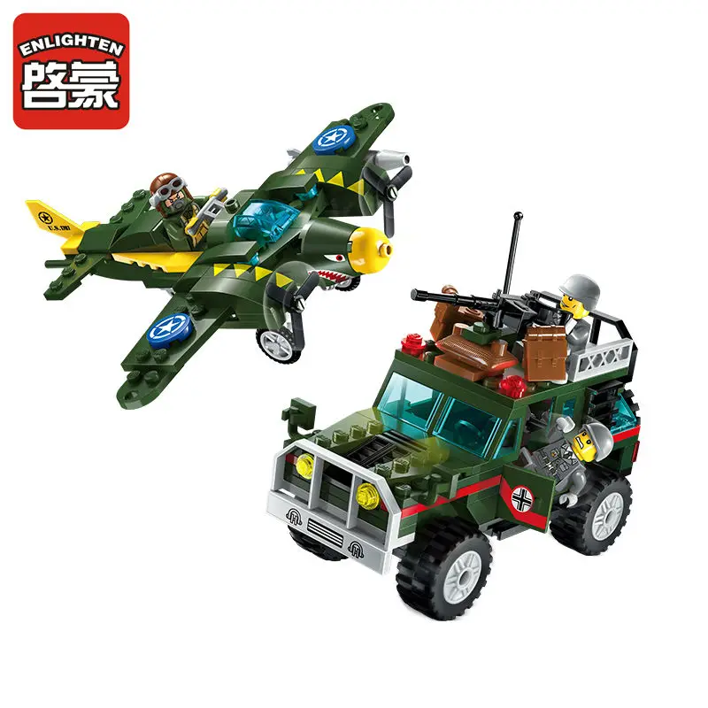 

WW2 Military Fighter jeep Model Military US Army Pilot Soldier Figure Building Block Brick Assemble DIY Active Kid Toy Gift