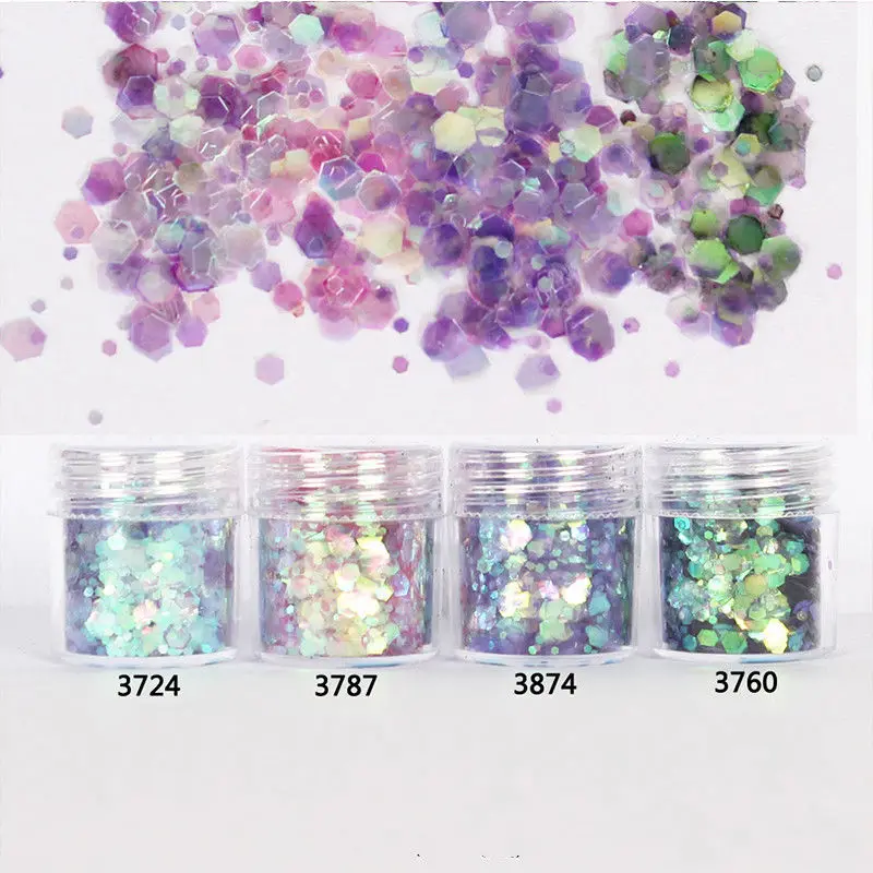 

10ML/Box Chunky Glitter 4 Colors Gradient Glitter Flakes Festival Face Body Nail Glitter Party Make Up Cosmetic Glitter #PLA07#