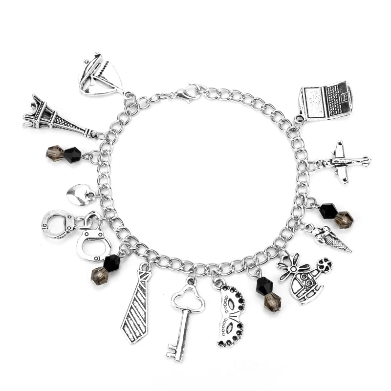 

MQCHUN Fashion Handcuffs Heart Mask Key Charm Bracelets Hot Movie Jewelry 50 Fifty Shades of Grey Crystal Beads Bracelet Bangle