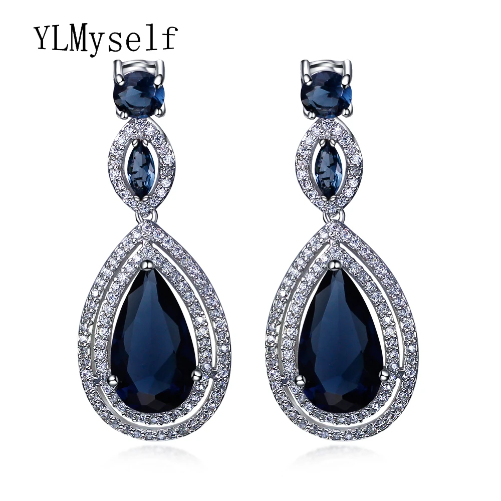 Promotion New Earrings brinco feminino kolczyki bijuterias Waterdrop 3 colors Blue Green Clear CZ stones Drop Earrings