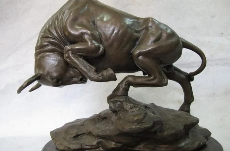 

Western Art statuary Bronze Copper abstract Spain corrida wrath OX Bull Statue