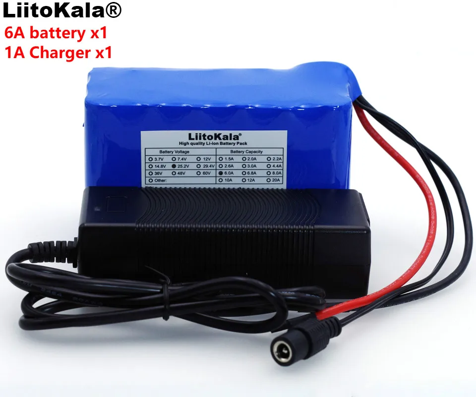 LiitoKala 24 V 6Ah 6S3P 18650 литий-ионный аккумулятор 25,2 v BMS 6000 mah Электрический велосипед мопед/Электрический/аккумулятор+ 1A зарядное устройство