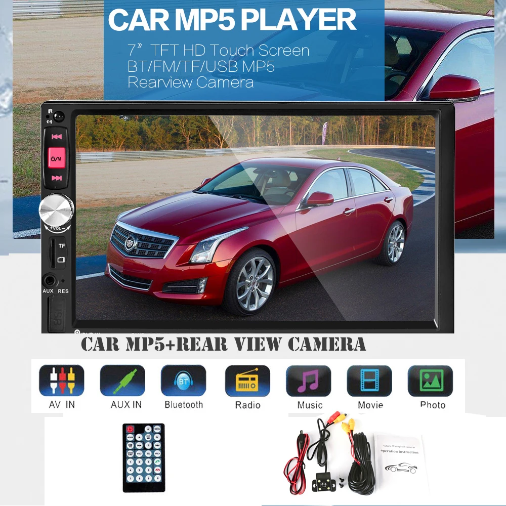 

HEVXM 2 Din Car Radio 7" Bluetooth Stereo Multimedia player Autoradio MP3 MP5 Touch Screen Radio Support Rear View Camera 7080B