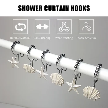 

Shower Curtain Double Hooks Decorative Bath Curtains Hooks Rings Rustproof Metal Bathroom Curtains Hooks for Shower Rods
