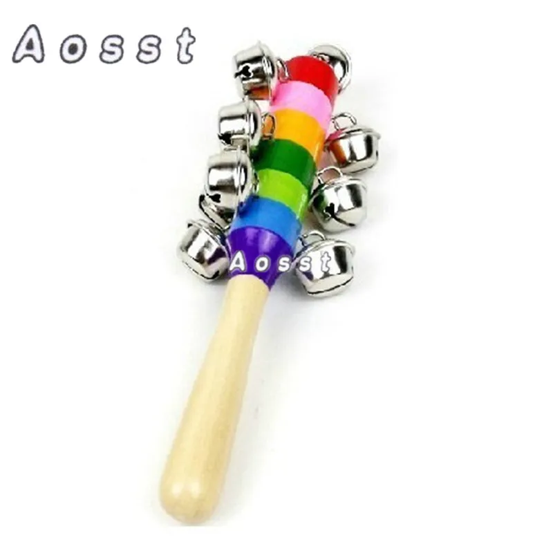 AOSST 1 PC stick 10 jingle bells rainbow shake bell bell baby children
