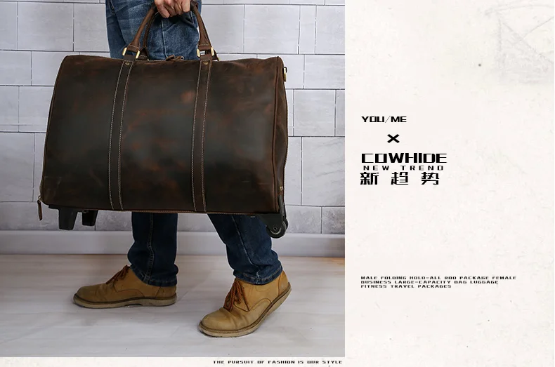 Багажные дорожные сумки упаковка натуральная кожаный чемодан на колесах дорога 20 дюймов деловая сумка классический коричневый Koffer коровья кожа