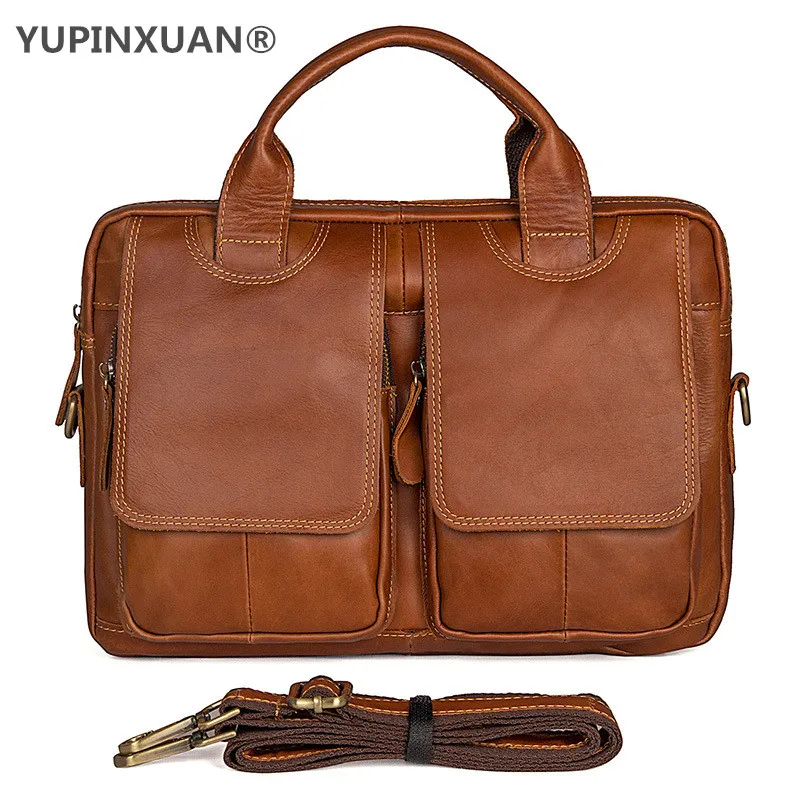 

YUPINXUAN 2 Color Options Mens Cow Leather Shoulder Bags Large Capacity Genuine Leather Messenger Bags Cowhide Vintage Handbags