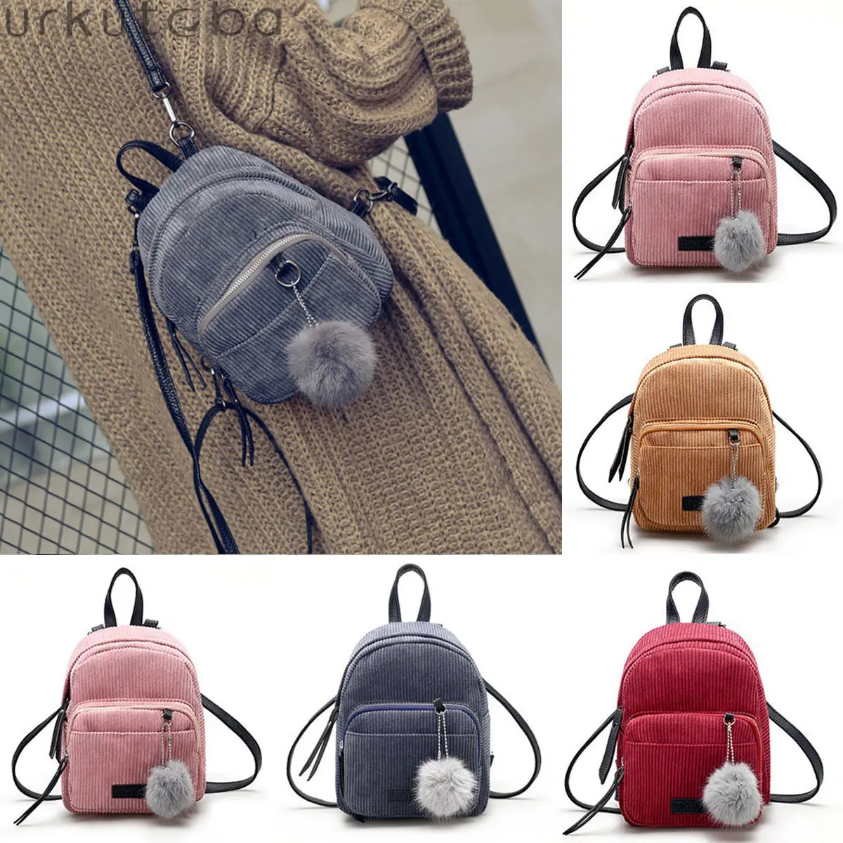 

Brand New Women Girls Solid Small Shoulder Bag Travel Mochila Corduroy Backpack