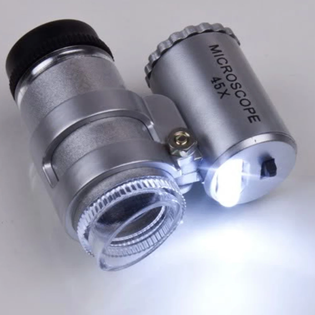 1 комплект 45x мини-микроскоп стекло ювелирный Луп 2 светодиодный светильник увеличительное стекло