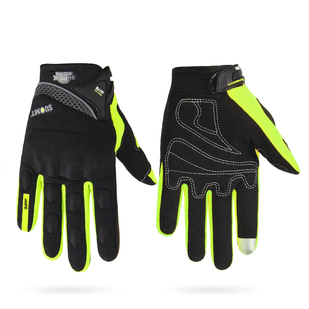 S, black//green Street Bike Full Finger Motorcycle Gloves 09