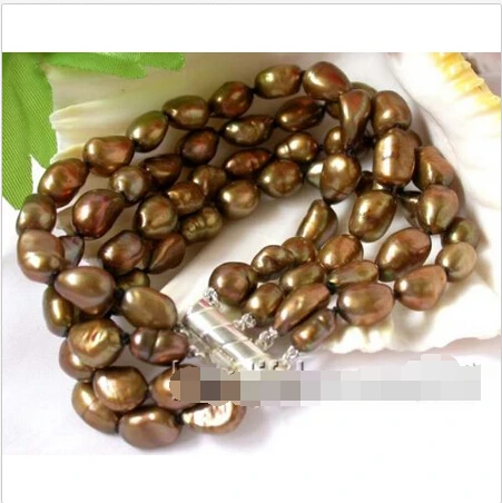 

z271 4strands 8" 10mm coffee baroque freshwater pearl bangle bracelet @^Noble style Natural Fine jewe FREE SHIPPING