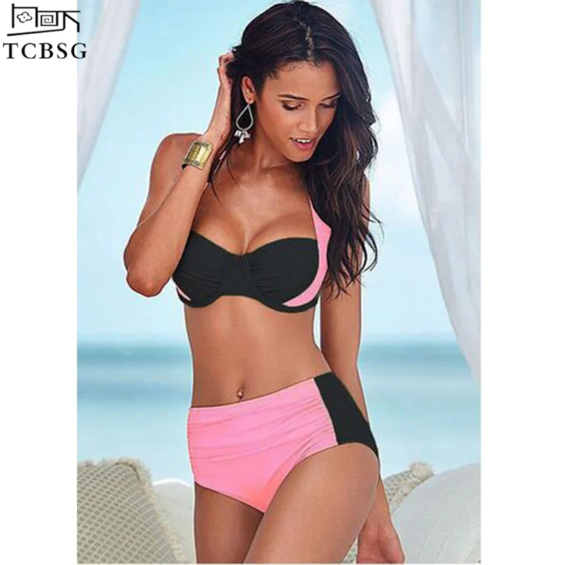 Kaufen TCBSG 2019 Neueste Sexy Bikinis Halter Push Up Bikini Set Frauen Badeanzug Hohe Taille Badeanzüge Schwimmen Plus Size Bademode 4XL