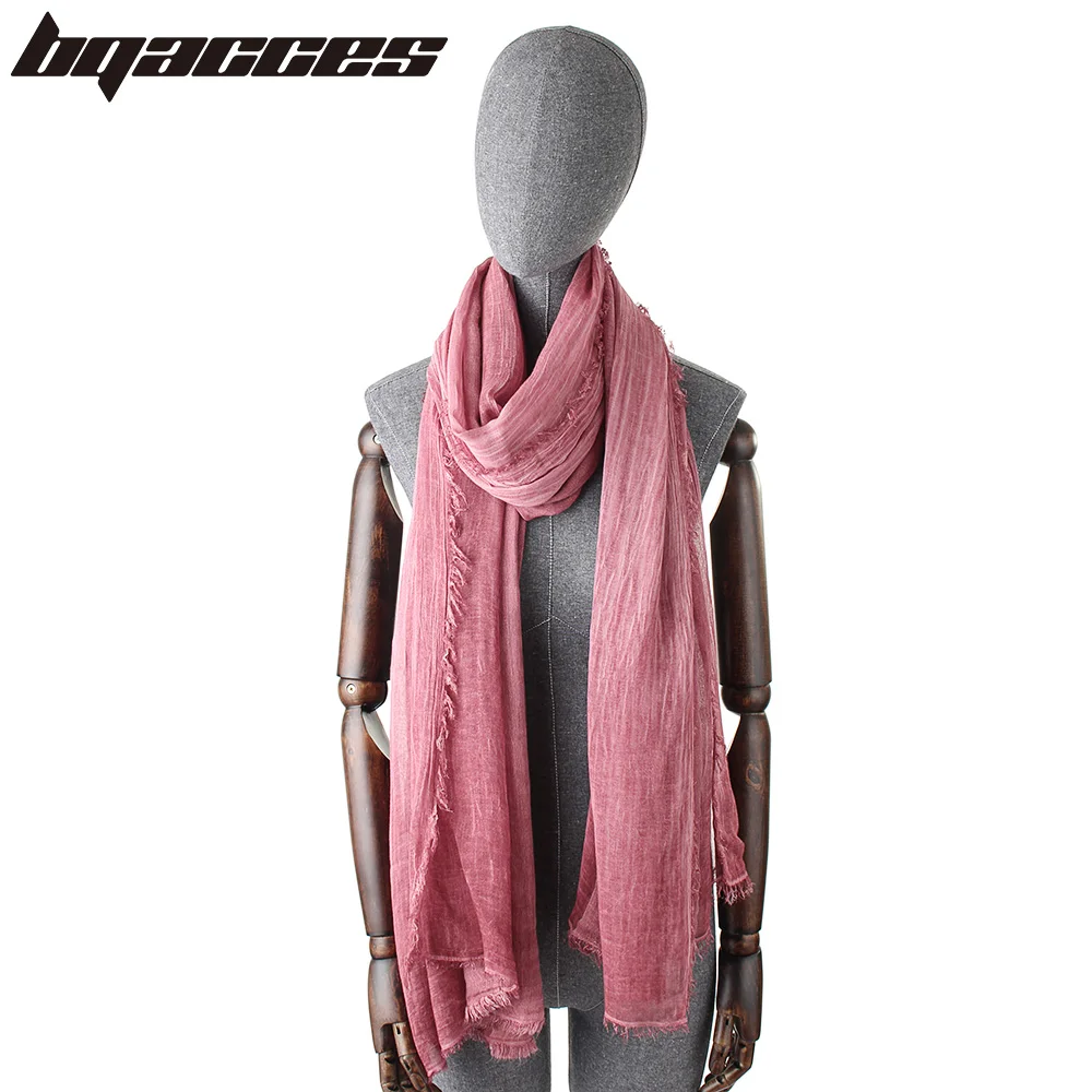 

[BQACCES] Fashion Solid Color Stripe Modal Cotton Scarf Fringed Folded Thin Silk Scarves Women Voile Shawl New Hijab Super Large