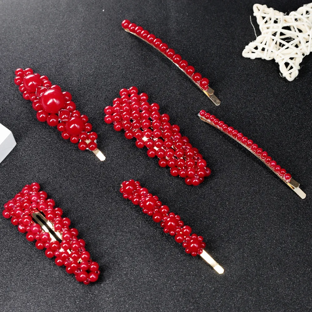 

1Pc/Set Pearl Metal red Hair Clip Hairband Comb Barrette Hairpin Headdress Accessories Beauty Styling Tools New Arrival