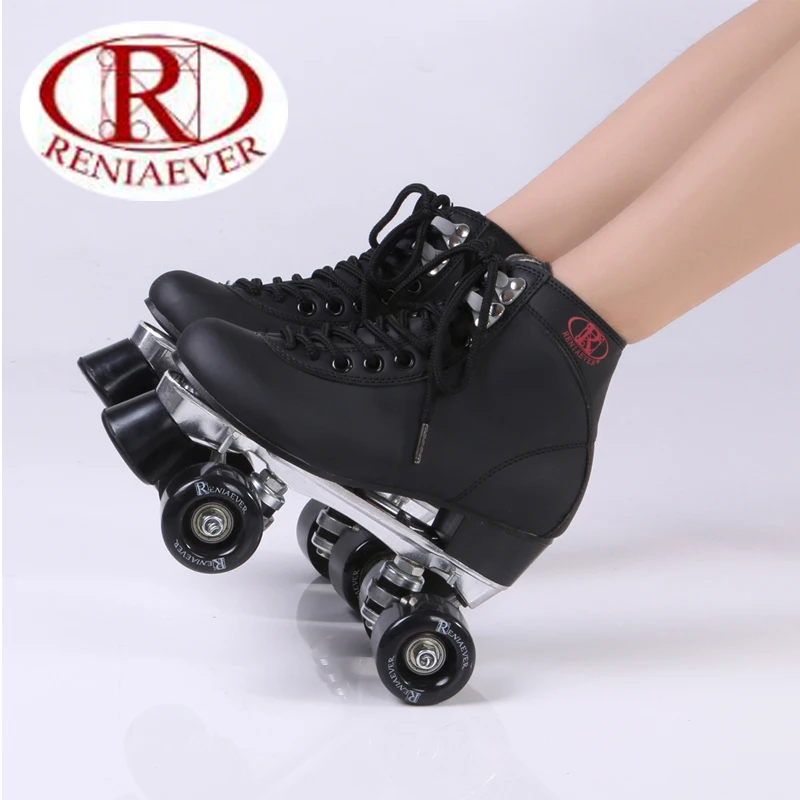 Buy Double row roller skates black polyurethane wheels metal base triangular