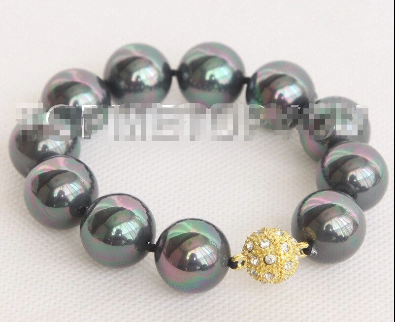 

Free shipping >>>>>>8" 16mm round Multicolor black south sea shell pearls Bracelet E3075