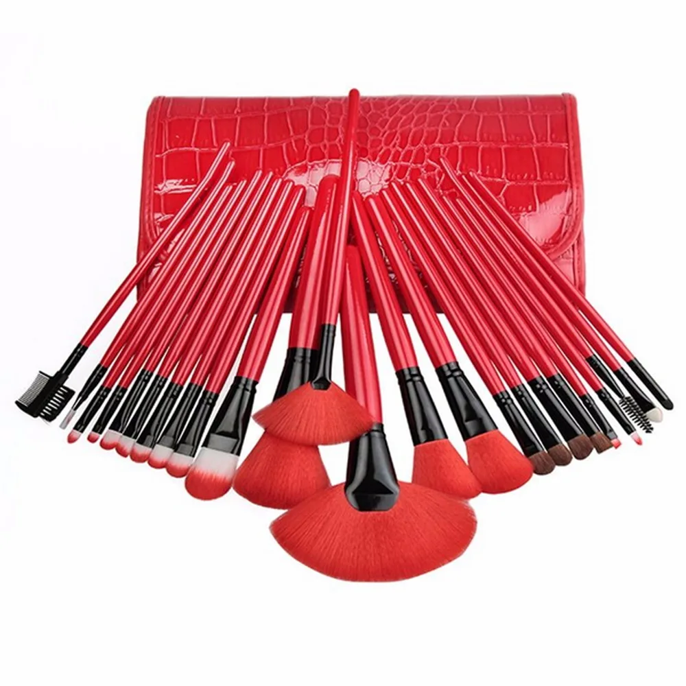 Professional 24pcs Bag Red Makeup Brush Set Tools Foundation Toiletry Make Up Cosmetic Powder