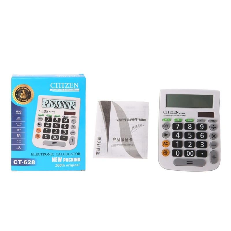 

12-Digit Solar Battery Dual Power Large Display Office Desktop Calculator CT-628