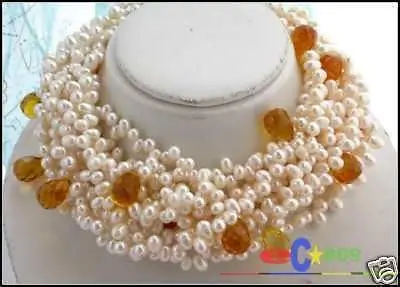 

Fast SHIPPING 10ROW 17" 7MM WHITE RICE FW PEARL CRYSTAL NECKLACE