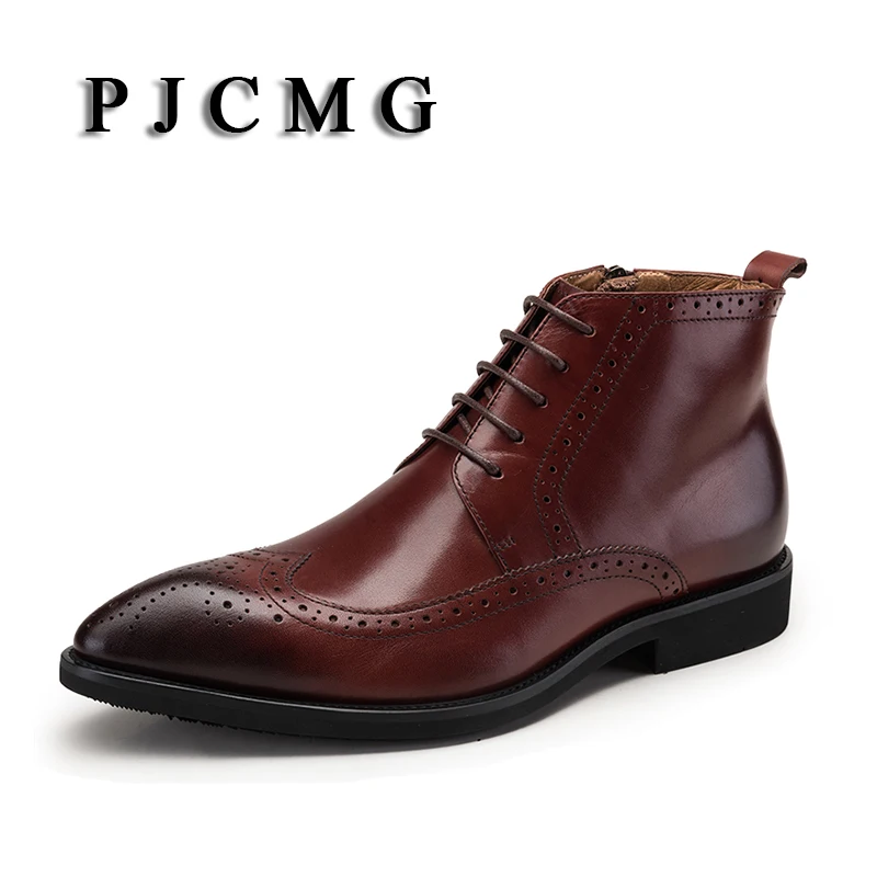 Pjcmg Осень Высокое качество Для Мужчин's Пояса из натуральной кожи черный/красный острый носок Рабочая Mountain Оксфорд ботильоны на шнуровке Размеры: 39-44